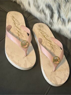 Michael Kors Blush Pink MK Logo Jelly Flip Sandals
